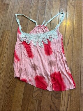 Women's Pink Tie-Dye Lace-Trim Cami Top